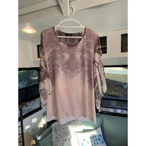 Women's Cal Style Tunic Top Pink/Brown Print Size L